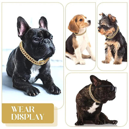 Cuban Chain Metal Dog Collar Pet Training Necklace for Small Medium Large Dogs