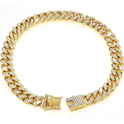 Cuban Chain Metal Dog Collar Pet Training Necklace for Small Medium Large Dogs