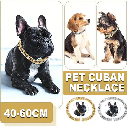 Cuban Chain Metal Dog Collar Pet Training Necklace for Small Medium Large Dogs