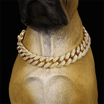 Cuban Chain Metal Dog Collar Pet Training Necklace for Small Medium Large Dogs