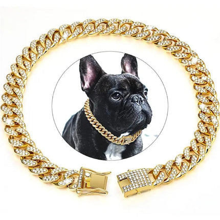 Cuban Chain Metal Dog Collar Pet Training Necklace for Small Medium Large Dogs