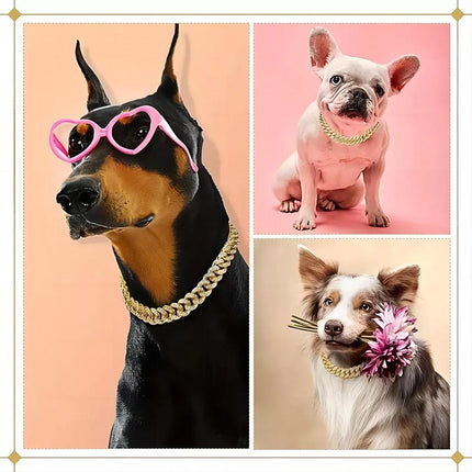 Cuban Chain Metal Dog Collar Pet Training Necklace for Small Medium Large Dogs