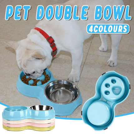 Dog Bowl Anti Choking Slow Feeder Cat Food Dish Double Bowl Pet Feeding Utensils