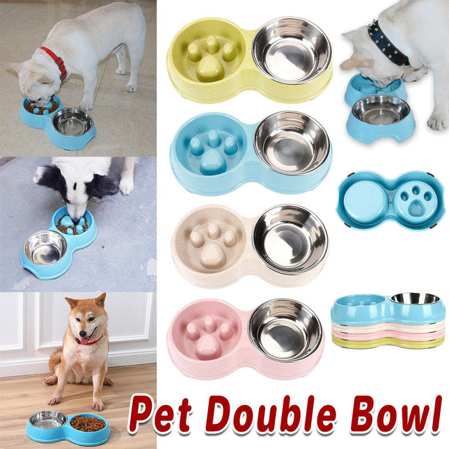 Dog Bowl Anti Choking Slow Feeder Cat Food Dish Double Bowl Pet Feeding Utensils