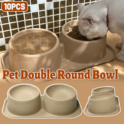 10pcs Cat Dog Bowl Double Round Bowl Angled Raised Feeder Food Water Dish Set