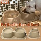10pcs Cat Dog Bowl Double Round Bowl Angled Raised Feeder Food Water Dish Set