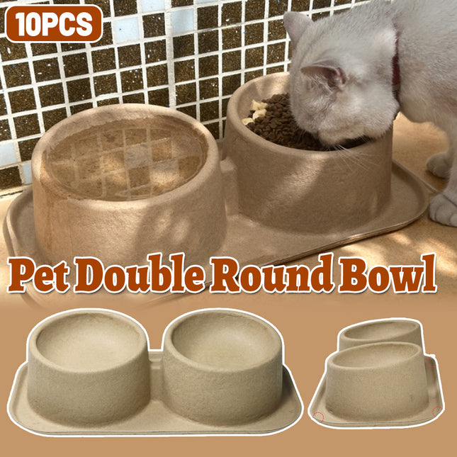 10pcs Cat Dog Bowl Double Round Bowl Angled Raised Feeder Food Water Dish Set
