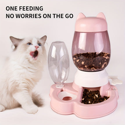 Cat Dog Feeder Water Dispenser Set Large Capacity Automatic Pet Feeding Bowl
