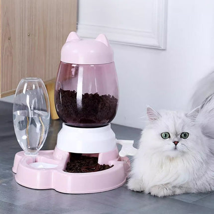 Cat Dog Feeder Water Dispenser Set Large Capacity Automatic Pet Feeding Bowl