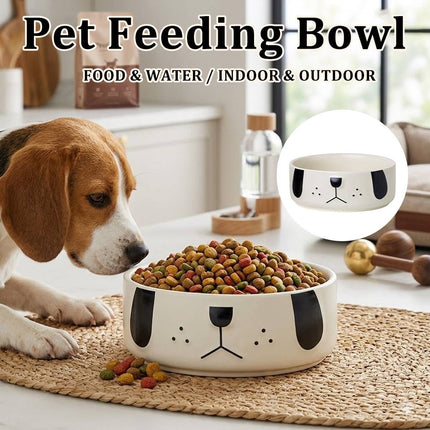 Ceramic Dog Face Pet Feeding Bowl Cream 16cm