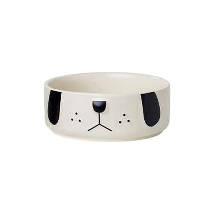 Ceramic Dog Face Pet Feeding Bowl Cream 16cm