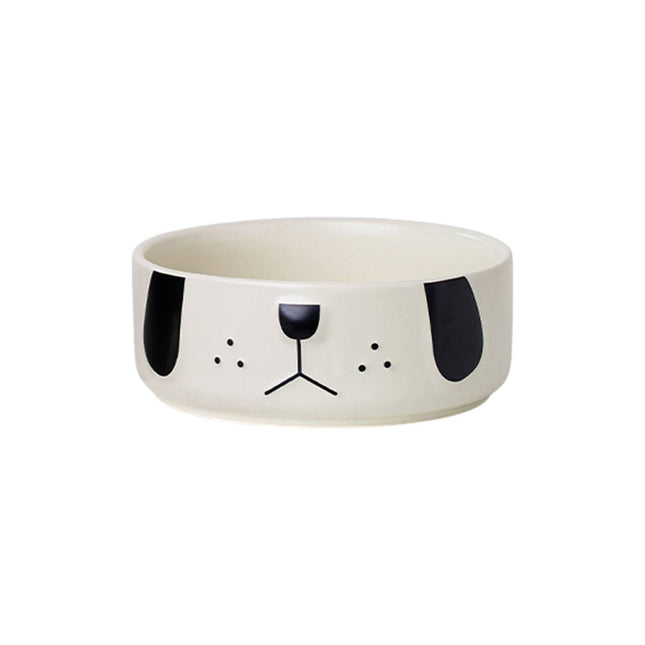 Ceramic Dog Face Pet Feeding Bowl Cream 16cm