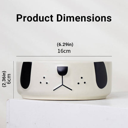 Ceramic Dog Face Pet Feeding Bowl Cream 16cm