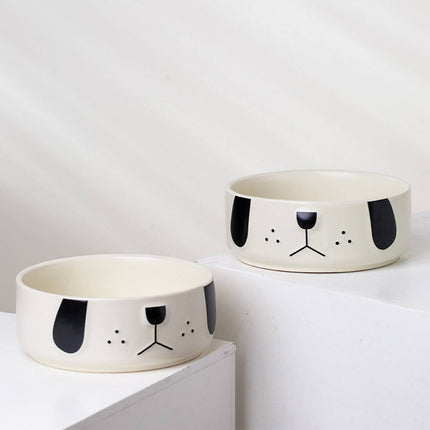 Ceramic Dog Face Pet Feeding Bowl Cream 16cm