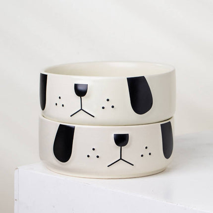 Ceramic Dog Face Pet Feeding Bowl Cream 16cm
