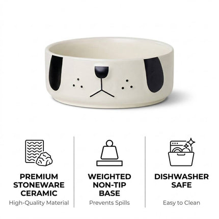 Ceramic Dog Face Pet Feeding Bowl Cream 16cm