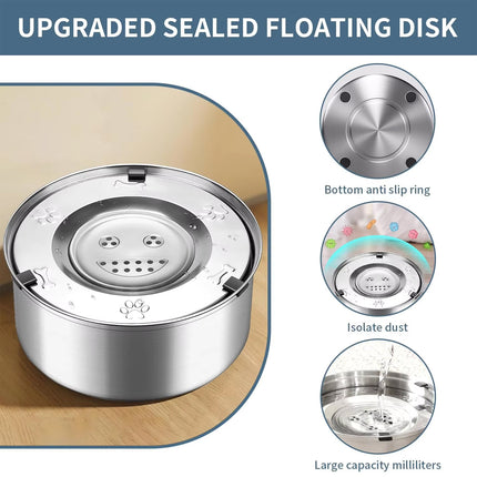1L/3L Large Capacity Stainless Steel Dog Bowl Floating Water Bowl Non-Spill