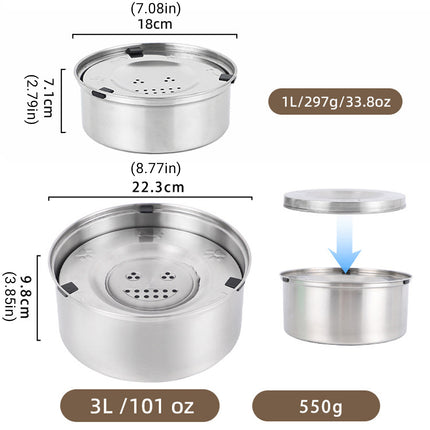 1L/3L Large Capacity Stainless Steel Dog Bowl Floating Water Bowl Non-Spill