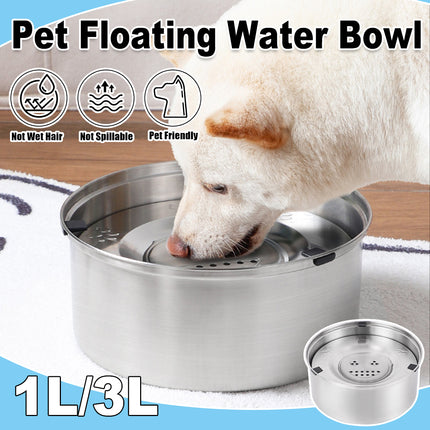 1L/3L Large Capacity Stainless Steel Dog Bowl Floating Water Bowl Non-Spill