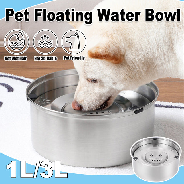 1L/3L Large Capacity Stainless Steel Dog Bowl Floating Water Bowl Non-Spill