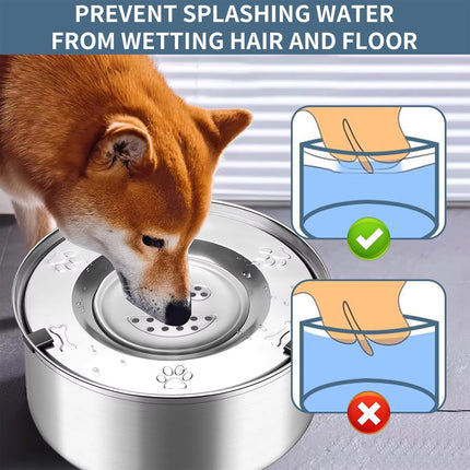 1L/3L Large Capacity Stainless Steel Dog Bowl Floating Water Bowl Non-Spill
