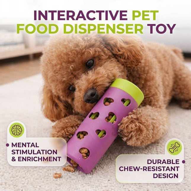 Interactive Dog Treat Dispenser Roller Chew Toy Purple