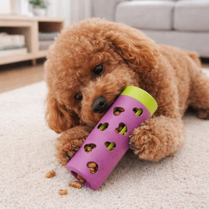 Interactive Dog Treat Dispenser Roller Chew Toy Purple