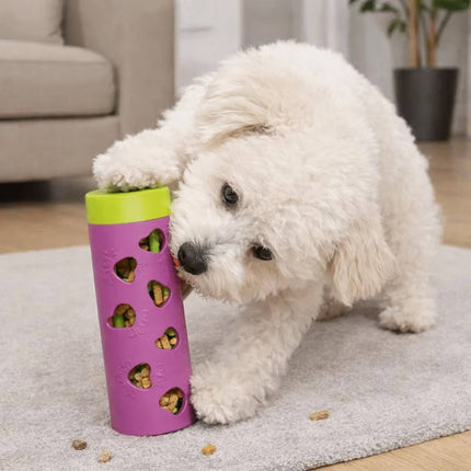 Interactive Dog Treat Dispenser Roller Chew Toy Purple