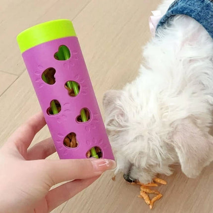 Interactive Dog Treat Dispenser Roller Chew Toy Purple