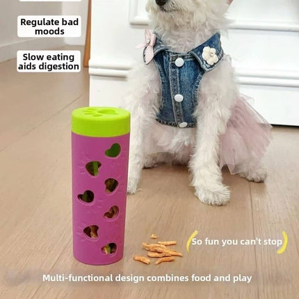 Interactive Dog Treat Dispenser Roller Chew Toy Purple
