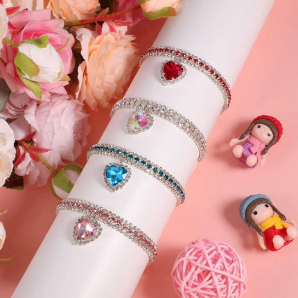 Pet Rhinestone Collar 4PCS Heart Pendant Cat Dog Adjustable 16.5-26cm