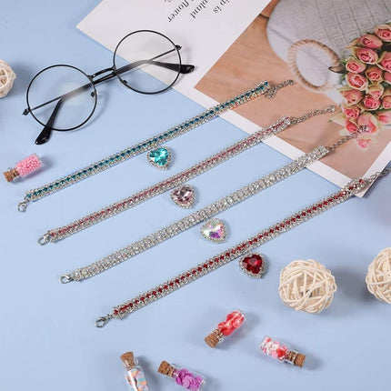 Pet Rhinestone Collar 4PCS Heart Pendant Cat Dog Adjustable 16.5-26cm