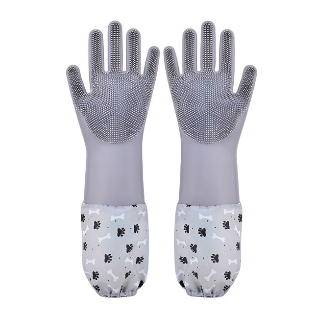 Pet Bathing Silicone Gloves Set Long Cleaning Glove Pair Grooming Supplies Tool
