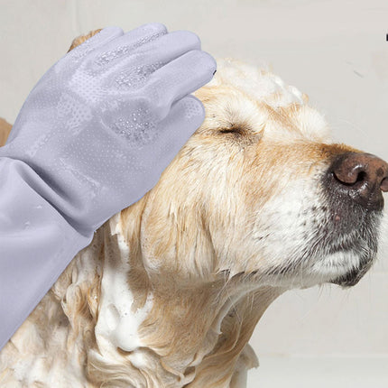 Pet Bathing Silicone Gloves Set Long Cleaning Glove Pair Grooming Supplies Tool