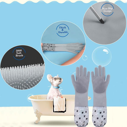 Pet Bathing Silicone Gloves Set Long Cleaning Glove Pair Grooming Supplies Tool