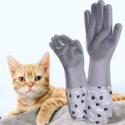 Pet Bathing Silicone Gloves Set Long Cleaning Glove Pair Grooming Supplies Tool