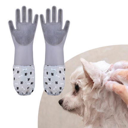 Pet Bathing Silicone Gloves Set Long Cleaning Glove Pair Grooming Supplies Tool