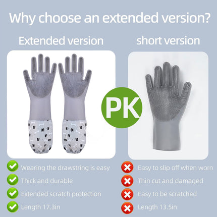 Pet Bathing Silicone Gloves Set Long Cleaning Glove Pair Grooming Supplies Tool