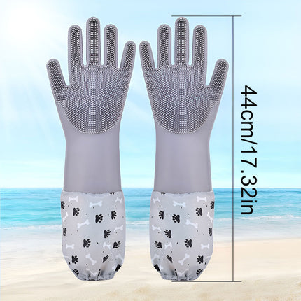 Pet Bathing Silicone Gloves Set Long Cleaning Glove Pair Grooming Supplies Tool
