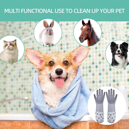 Pet Bathing Silicone Gloves Set Long Cleaning Glove Pair Grooming Supplies Tool