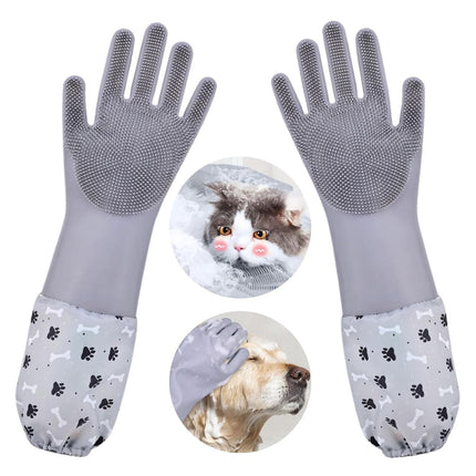Pet Bathing Silicone Gloves Set Long Cleaning Glove Pair Grooming Supplies Tool