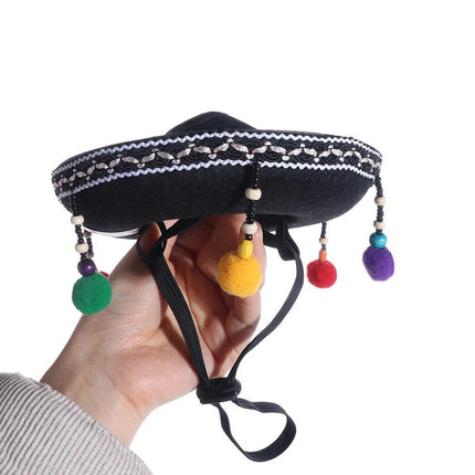 Ethnic Style Pet Hat for Cat or Dog With Fur Ball For Outdoor Party Costume