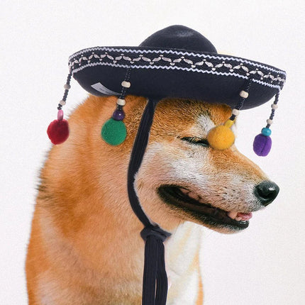 Ethnic Style Pet Hat for Cat or Dog With Fur Ball For Outdoor Party Costume