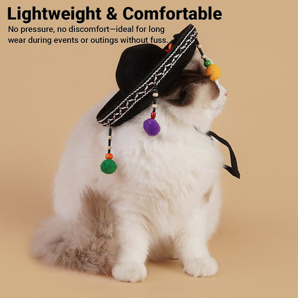 Ethnic Style Pet Hat for Cat or Dog With Fur Ball For Outdoor Party Costume
