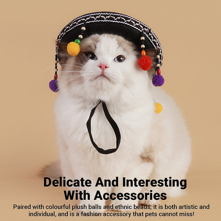 Ethnic Style Pet Hat for Cat or Dog With Fur Ball For Outdoor Party Costume