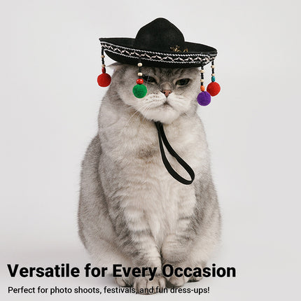 Ethnic Style Pet Hat for Cat or Dog With Fur Ball For Outdoor Party Costume