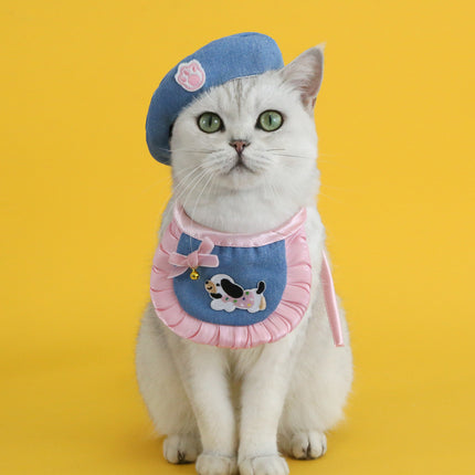 Pet Clothes Set Lace Bib with Hat Soft Cotton for Dogs Cats Wear Decoration