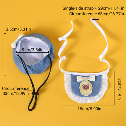 Pet Clothes Set Lace Bib with Hat Soft Cotton for Dogs Cats Wear Decoration