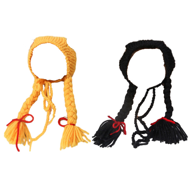 Cat Headwear Handmade Braid Hat Cat Wig Hat Cat Hair Accessory Pet Decoration