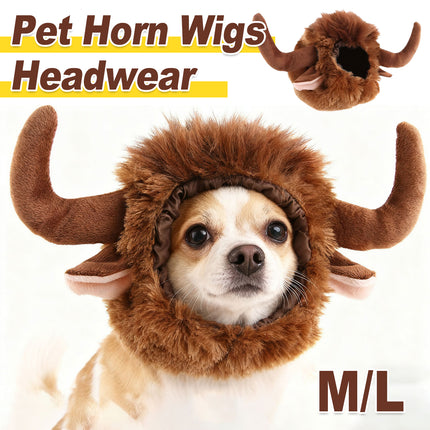 Pet Horn Wigs Headwear Adjustable for Dogs Cats Soft Comfortable Decoration